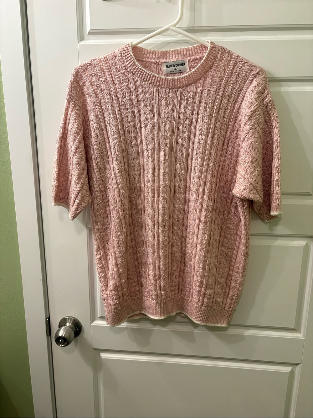 Vintage Cottagecore Alfred Dunner Blush Pink Cable Knit Short Sleeve Sweater